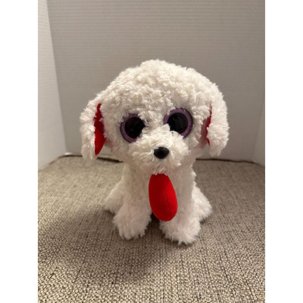 Ty Beanie Boos Buddy Honey Bun White Dog Plush 9" Medium Heart Purple Eyes 2016